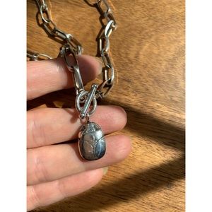 {{ SOLD }} Solid Sterling Silver Scarab Chain Toggle Necklace